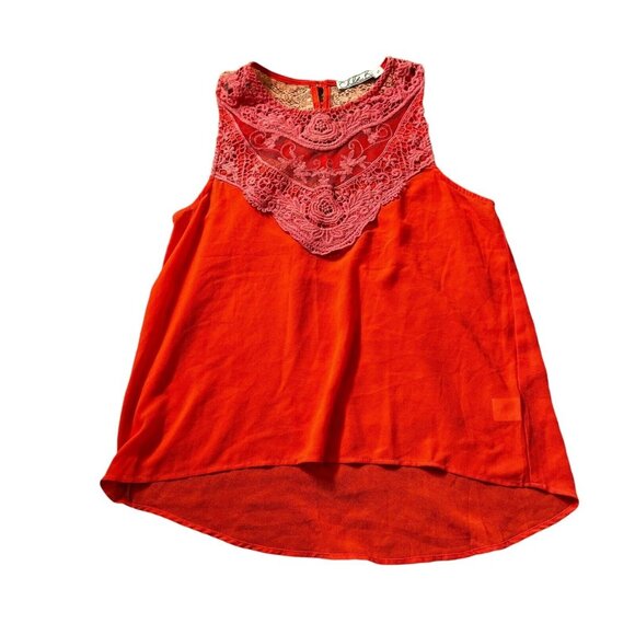 Chloe K‎ Women's Orange Lace Sleeveless Tank Top Size S Boho Style High-Low Hem - Picture 1 of 8